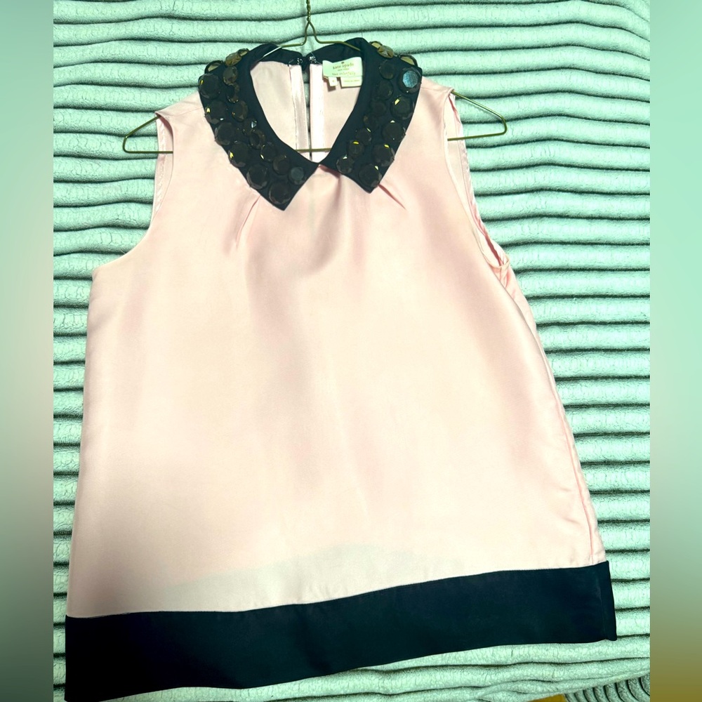 Kate Spade White Embellished Collared Sleeveless Blouse Size 4
